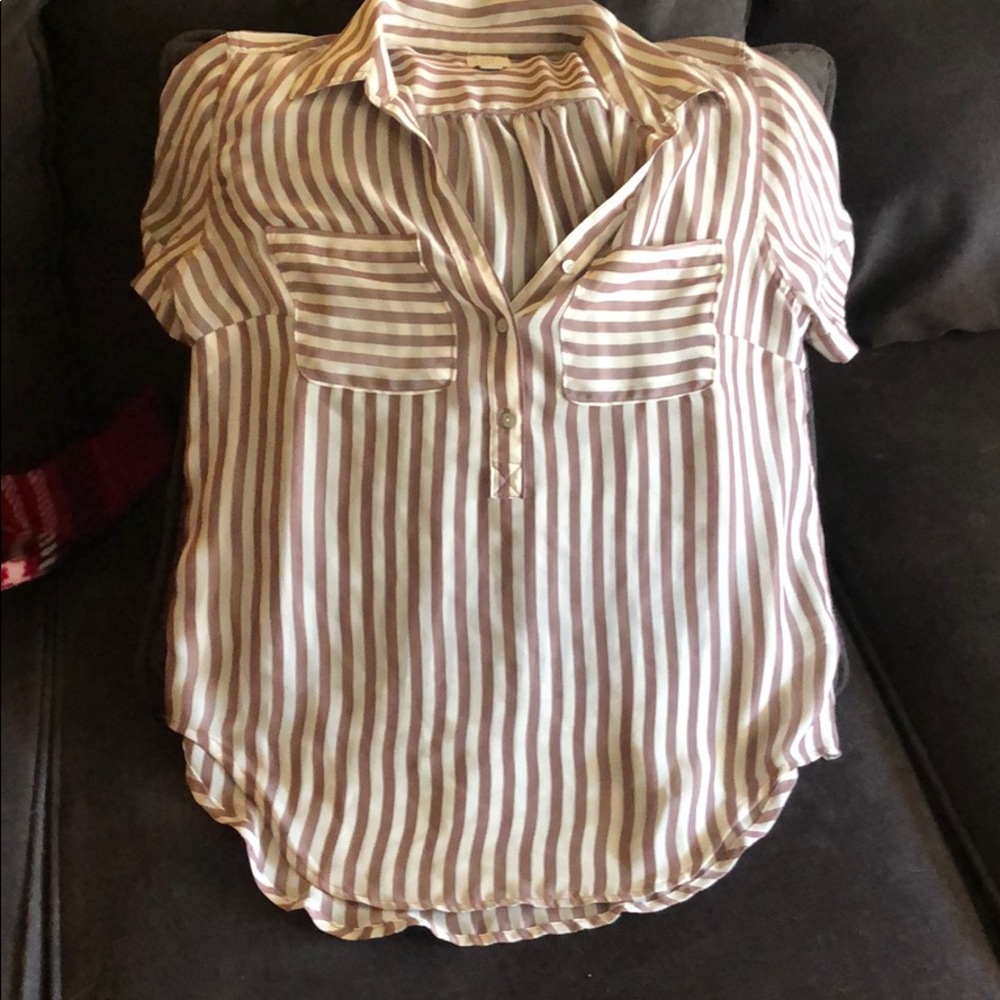 Half buttoned, lavender/blush strip blouse